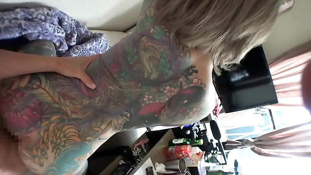 D-Cup Rin s Tattooed Body Turns Her On: Sucking Nipples Thick Dick Kiss & Horny Licking