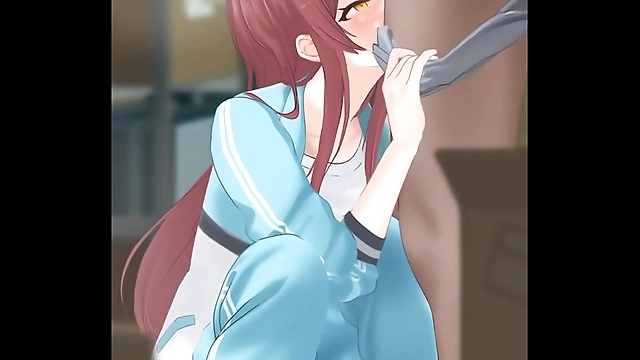 JAV Slut Extraordinaire: Anime Brunette Sucking Cock and Touching Herself
