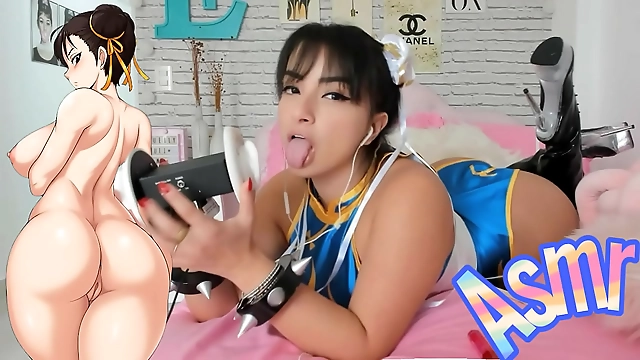 luscious Chun Li cosplay ASMR ear licking session