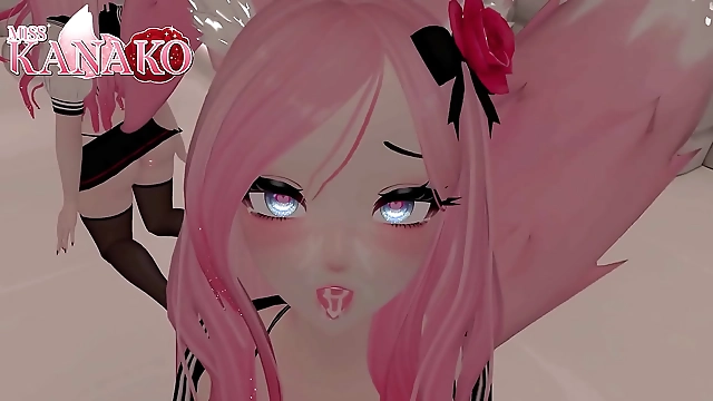 JAV Cat Girl Gives BJ with Skirt Upskirt View for Cum in Mouth Finish